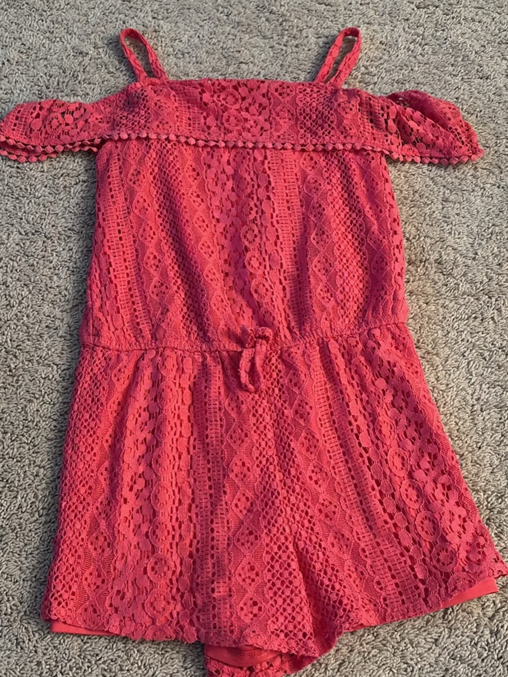 Girls Coral Lace Off-Shoulder Tank One-Piece Romper